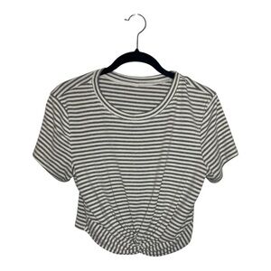 Gray and White Striped Crop Top